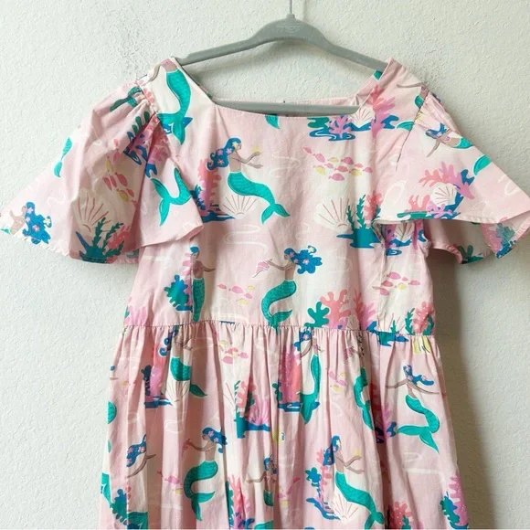 Mini Boden Pink Mermaids Cotton Girls Sundress Flutter Sleeves Sz 8-9y - Picture 3 of 11